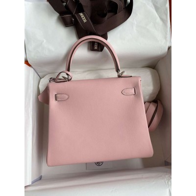 Hermes Kelly Retourne 25 Handmade Bag In Rose Sakura Swift Calfskin