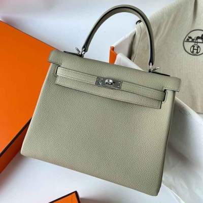 Hermes Kelly Retourne 25 Handmade Bag In Sauge Clemence Leather