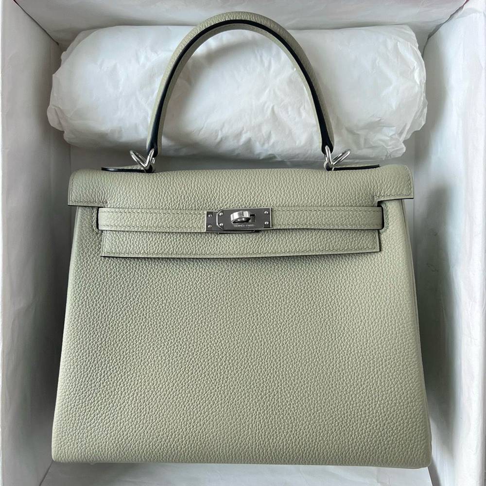 Hermes Kelly Retourne 25 Handmade Bag In Sauge Clemence Leather