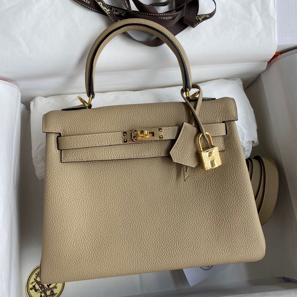 Hermes Kelly Retourne 25 Handmade Bag In Trench Clemence Leather