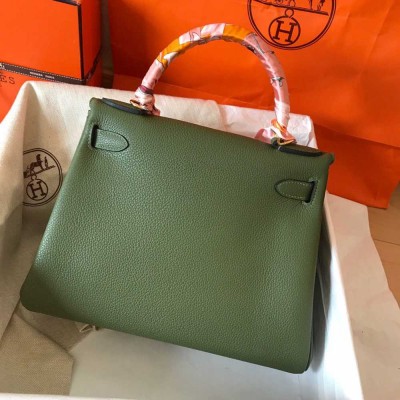 Hermes Kelly Retourne 28 Handmade Bag In Canopee Clemence Leather