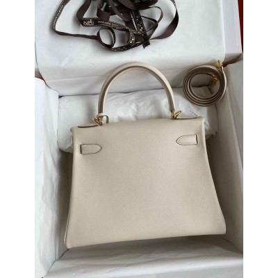 Hermes Kelly Retourne 28 Handmade Bag in Craie Evercolor Calfskin