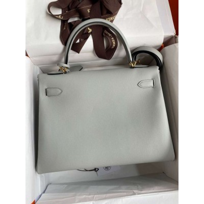 Hermes Kelly Retourne 32cm Handmade Bag In Blue Glacier Swift Calfskin