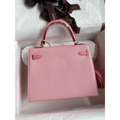 Hermes Kelly Sellier 25 Bicolor Bag in Rose Confetti and Lipstick Mysore Goatskin