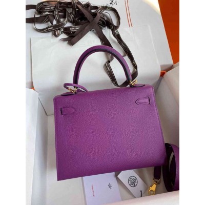 Hermes Kelly Sellier 25 Handmade Bag In Anemone Epsom Calfskin