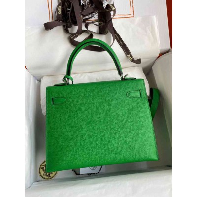 Hermes Kelly Sellier 25 Handmade Bag In Bambou Epsom Calfskin