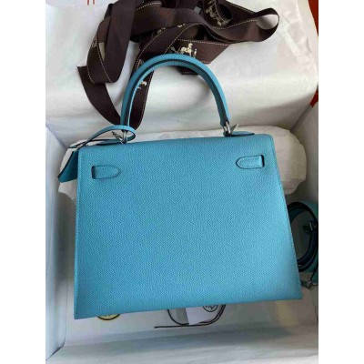 Hermes Kelly Sellier 25 Handmade Bag In Blue du Nord Epsom Calfskin