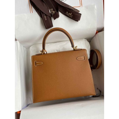 Hermes Kelly Sellier 25 Handmade Bag In Gold Epsom Calfskin