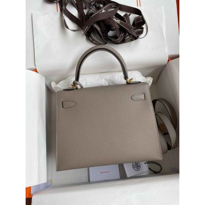 Hermes Kelly Sellier 25 Handmade Bag In Gris Asphalt Epsom Calfskin