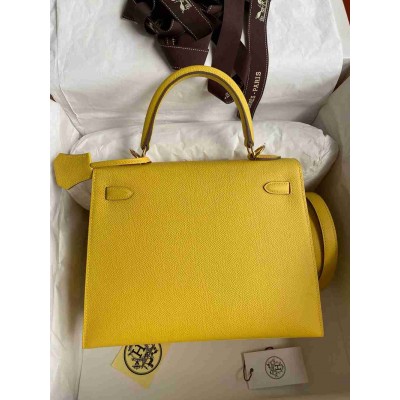 Hermes Kelly Sellier 25 Handmade Bag in Jaune de Naples Epsom Calfskin