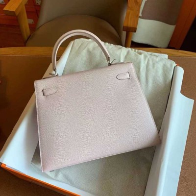 Hermes Kelly Sellier 25 Handmade Bag In Mauve Pale Epsom Calfskin