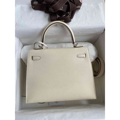 Hermes Kelly Sellier 25 Handmade Bag In Nata Epsom Calfskin