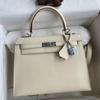 Hermes Kelly Sellier 25 Handmade Bag In Nata Epsom Calfskin