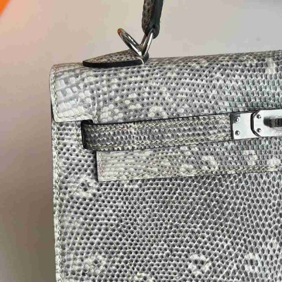 Hermes Kelly Sellier 25 Handmade Bag in Natural Lizard Skin