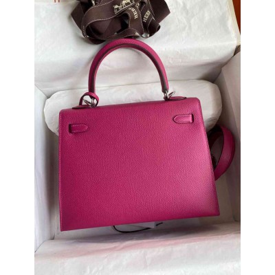 Hermes Kelly Sellier 25 Handmade Bag In Rose Purple Epsom Calfskin