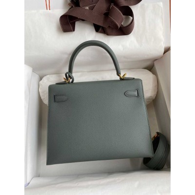 Hermes Kelly Sellier 25 Handmade Bag In Vert Amande Epsom Calfskin