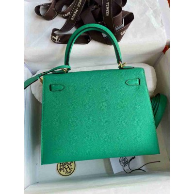 Hermes Kelly Sellier 25 Handmade Bag In Vert Jade Epsom Calfskin