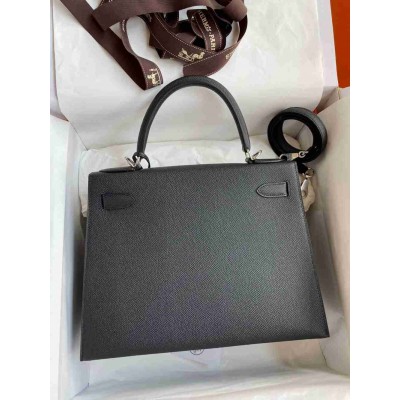 Hermes Kelly Sellier 28 Handmade Bag In Black Epsom Calfskin