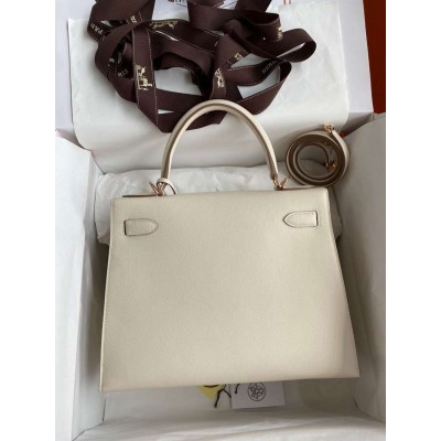 Hermes Kelly Sellier 28 Handmade Bag In Craie Evercolor Calfskin