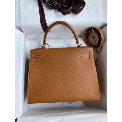 Hermes Kelly Sellier 28 Handmade Bag In Gold Epsom Calfskin