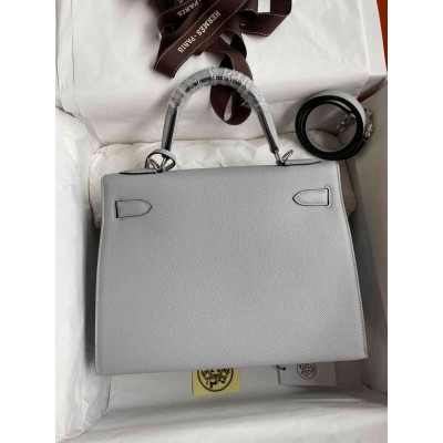 Hermes Kelly Sellier 28 Handmade Bag In Gris Mouette Epsom Calfskin