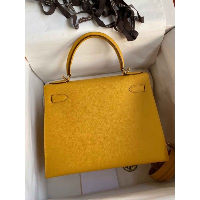 Hermes Kelly Sellier 28 Handmade Bag In Jaune Ambre Epsom Calfskin