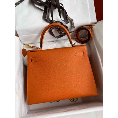 Hermes Kelly Sellier 28 Handmade Bag In Orange Epsom Calfskin