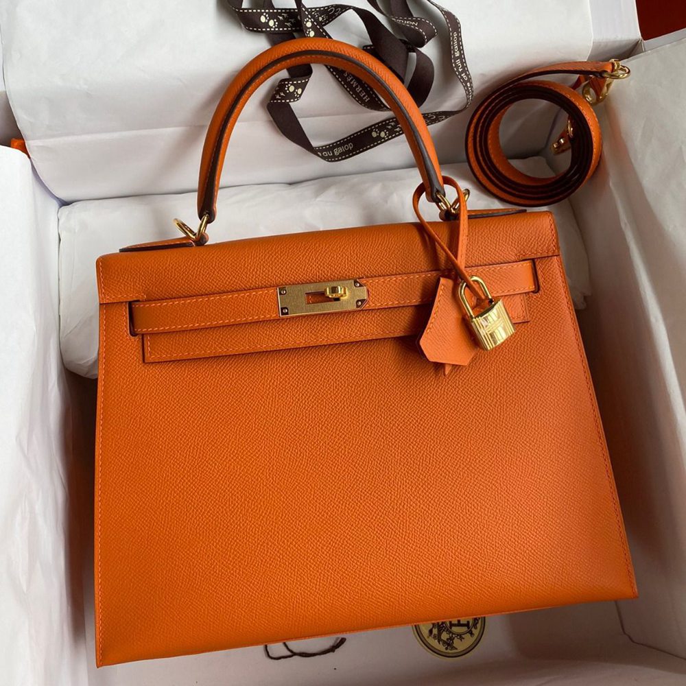 Hermes Kelly Sellier 28 Handmade Bag In Orange Epsom Calfskin