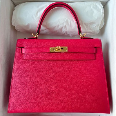 Hermes Kelly Sellier 28 Handmade Bag In Rose Extreme Epsom Calfskin