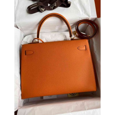 Hermes Kelly Sellier 32 Handmade Bag In Orange Epsom Calfskin