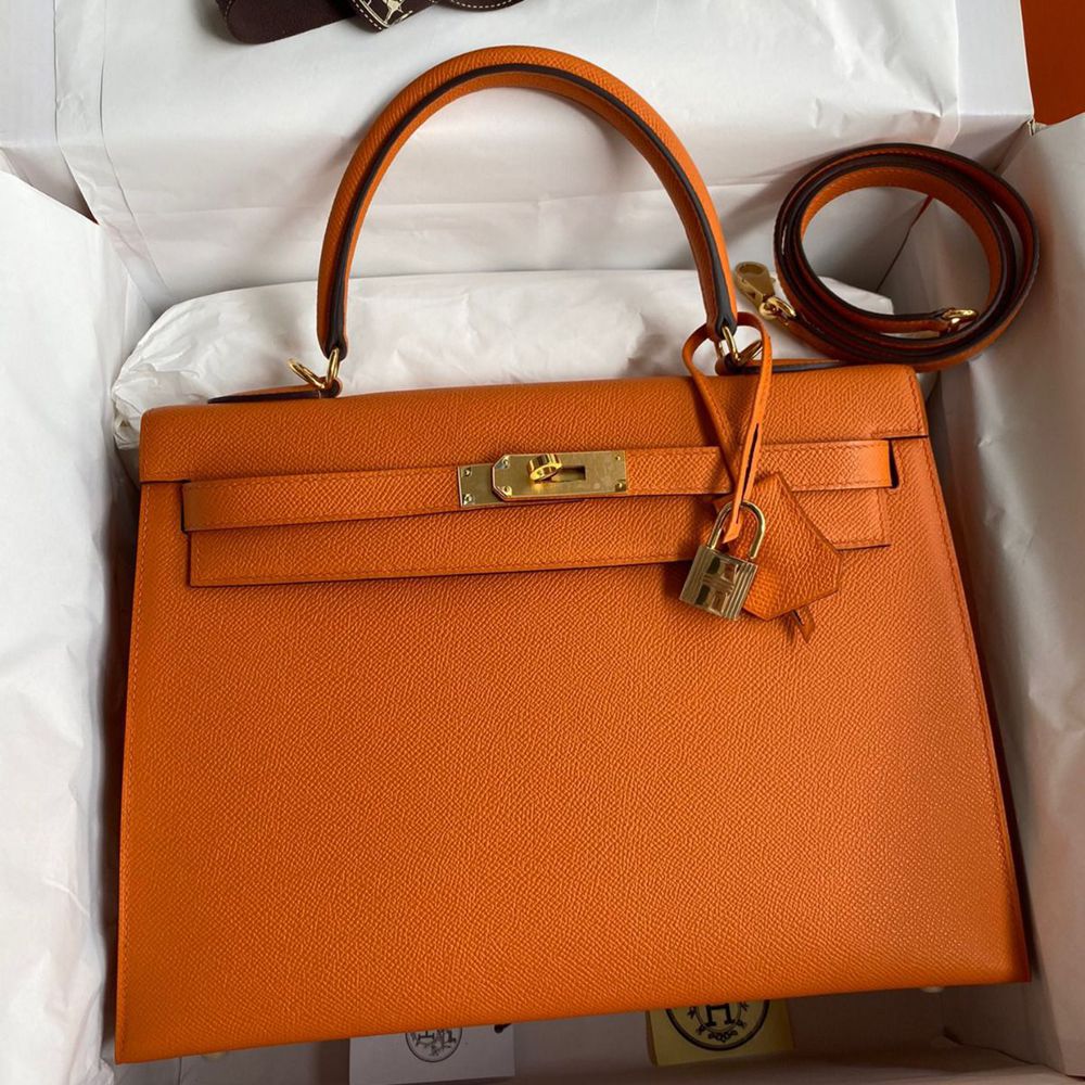 Hermes Kelly Sellier 32 Handmade Bag In Orange Epsom Calfskin