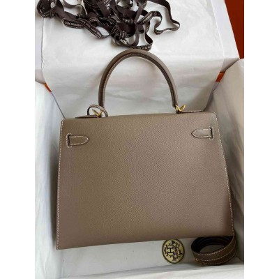 Hermes Kelly Sellier 32 Handmade Bag In Taupe Epsom Calfskin