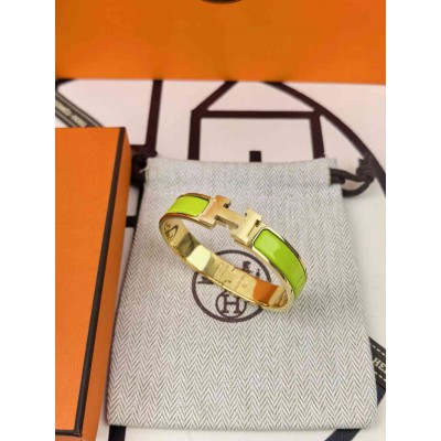 Hermes Lime Green Enamel Clic H Bracelet