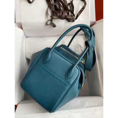 Hermes Lindy 26 Handmade Bag In Vert Bosphore Clemence Leather