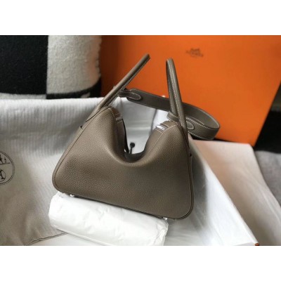 Hermes Lindy 26cm Bag In Taupe Grey Clemence Leather