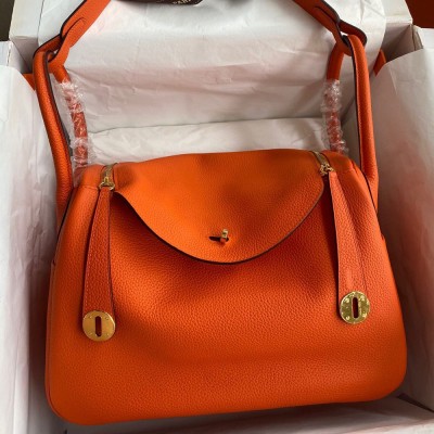 Hermes Lindy 30 Handmade Bag In Orange Clemence Leather