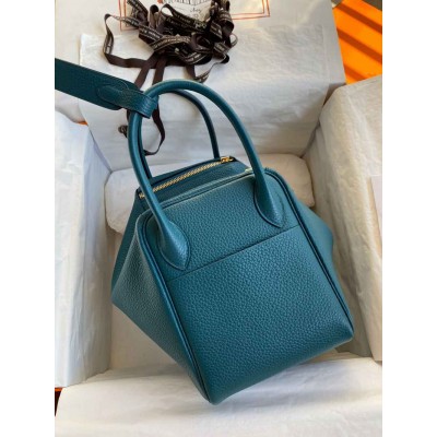 Hermes Lindy 30 Handmade Bag In Vert Bosphore Clemence Leather