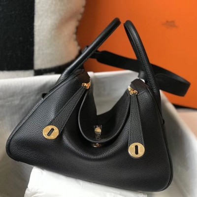 Hermes Lindy 30cm Bag In Black Clemence Leather GHW