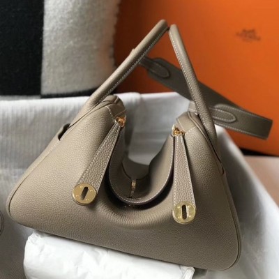 Hermes Lindy 30cm Bag In Gris Tourterelle Clemence Leather GHW