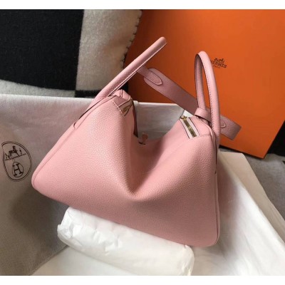 Hermes Lindy 30cm Bag In Pink Clemence Leather GHW