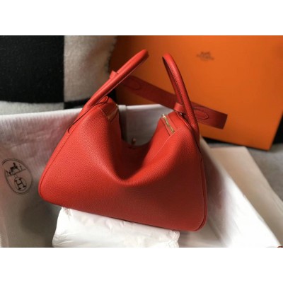 Hermes Lindy 30cm Bag In Red Clemence Leather GHW