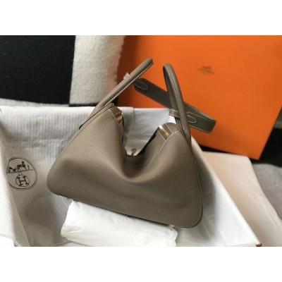 Hermes Lindy 30cm Bag In Taupe Clemence Leather GHW