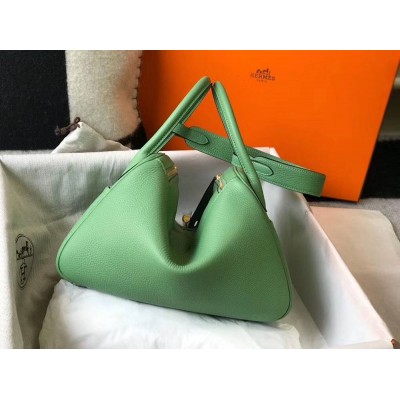 Hermes Lindy 30cm Bag In Vert Criquet Clemence Leather GHW