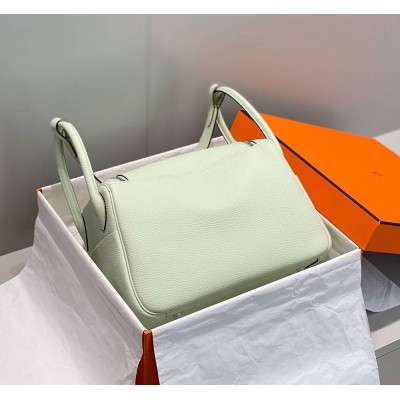 Hermes Lindy 30cm Bag In Vert Fizz Clemence Leather PHW