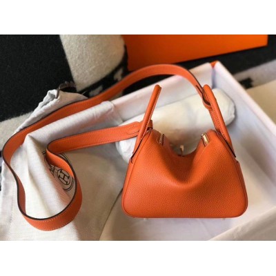 Hermes Lindy Mini Bag In Orange Clemence Leather GHW