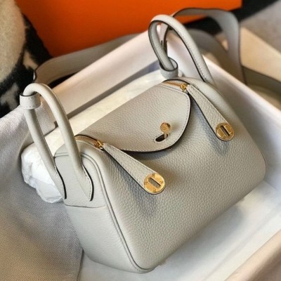 Hermes Lindy Mini Bag In Pearl Grey Clemence Leather GHW