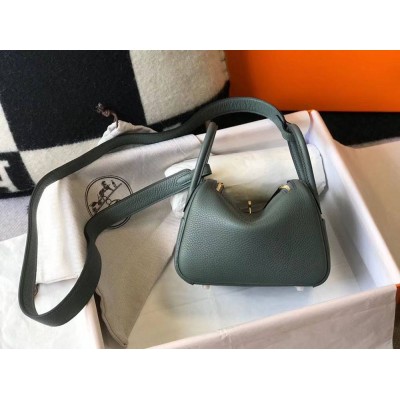 Hermes Lindy Mini Bag In Vert Amande Clemence Leather GHW