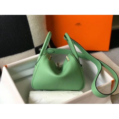 Hermes Lindy Mini Bag In Vert Criquet Clemence Leather GHW