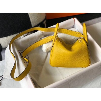 Hermes Lindy Mini Bag In Yellow Clemence Leather GHW