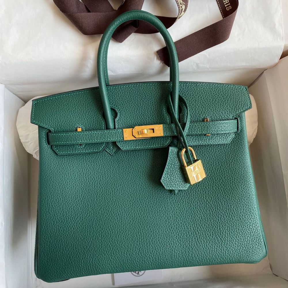 Hermes Birkin 25 Handmade Bag In Malachite Clemence Leather